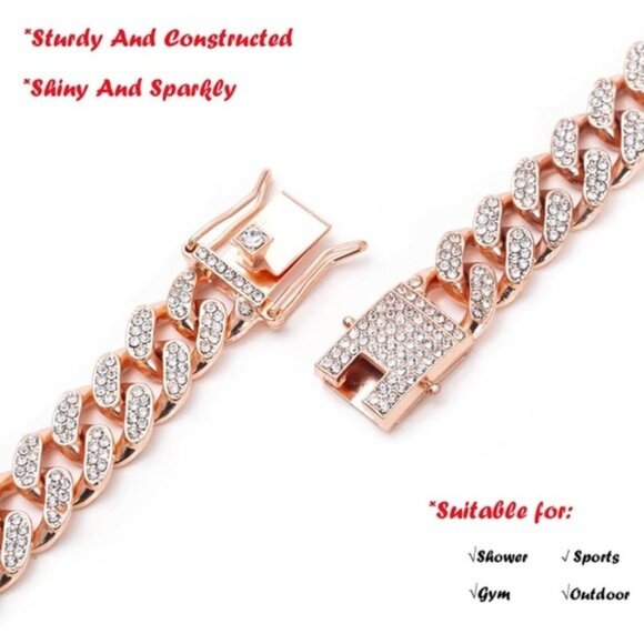 10K Rose Gold 10mm Iced Out Cuban Link Chain Rose Gold Ice Out Chain